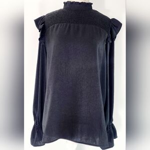 Banana Republic black smocked-neck blouse